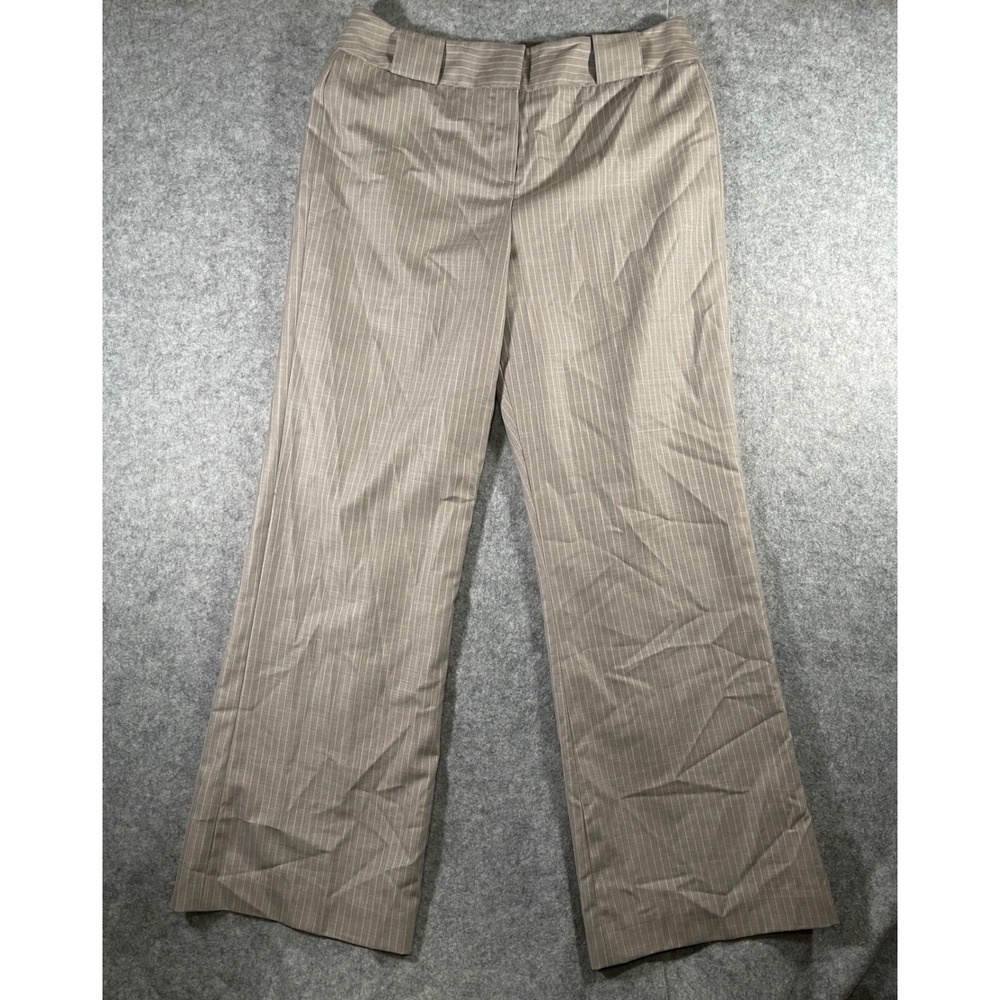 Womens Tan Pinstripe Wide Leg Dress Pants Professional Office Trousers
